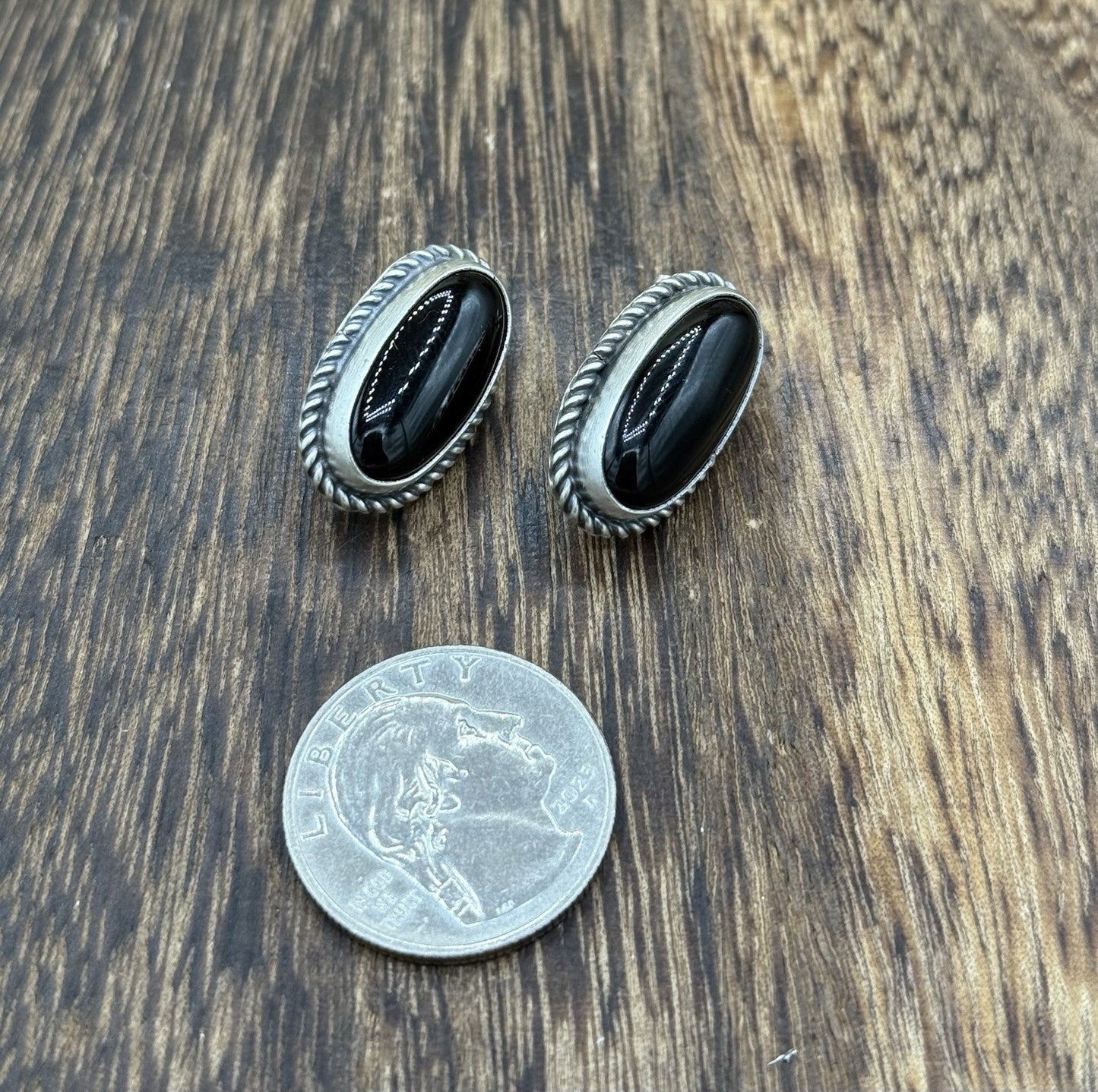 Native American Navajo Handmade Sterling Silver Black Onyx Post Stud Earrings