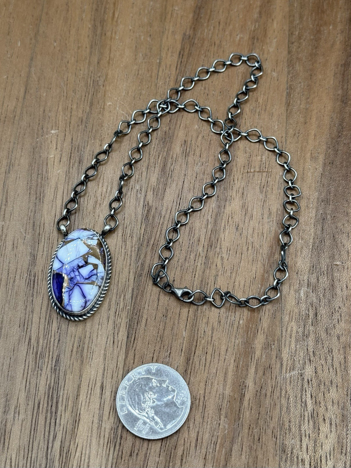 Navajo Handmade Sterling Silver Violet Rose Bar Necklace 18” By Tricia Smith