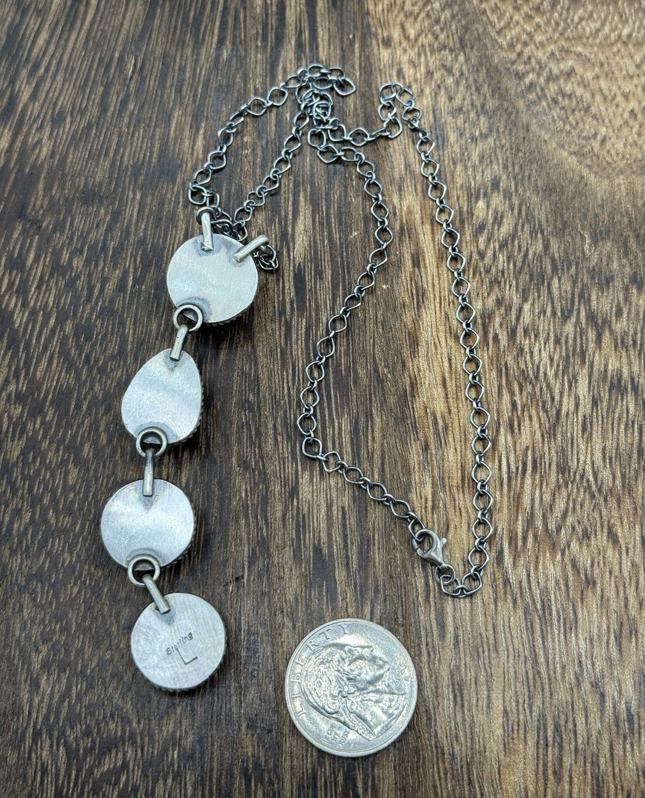 Navajo Handmade Sterling Silver Multi Color Mixed Stone Lariat Necklace 18”