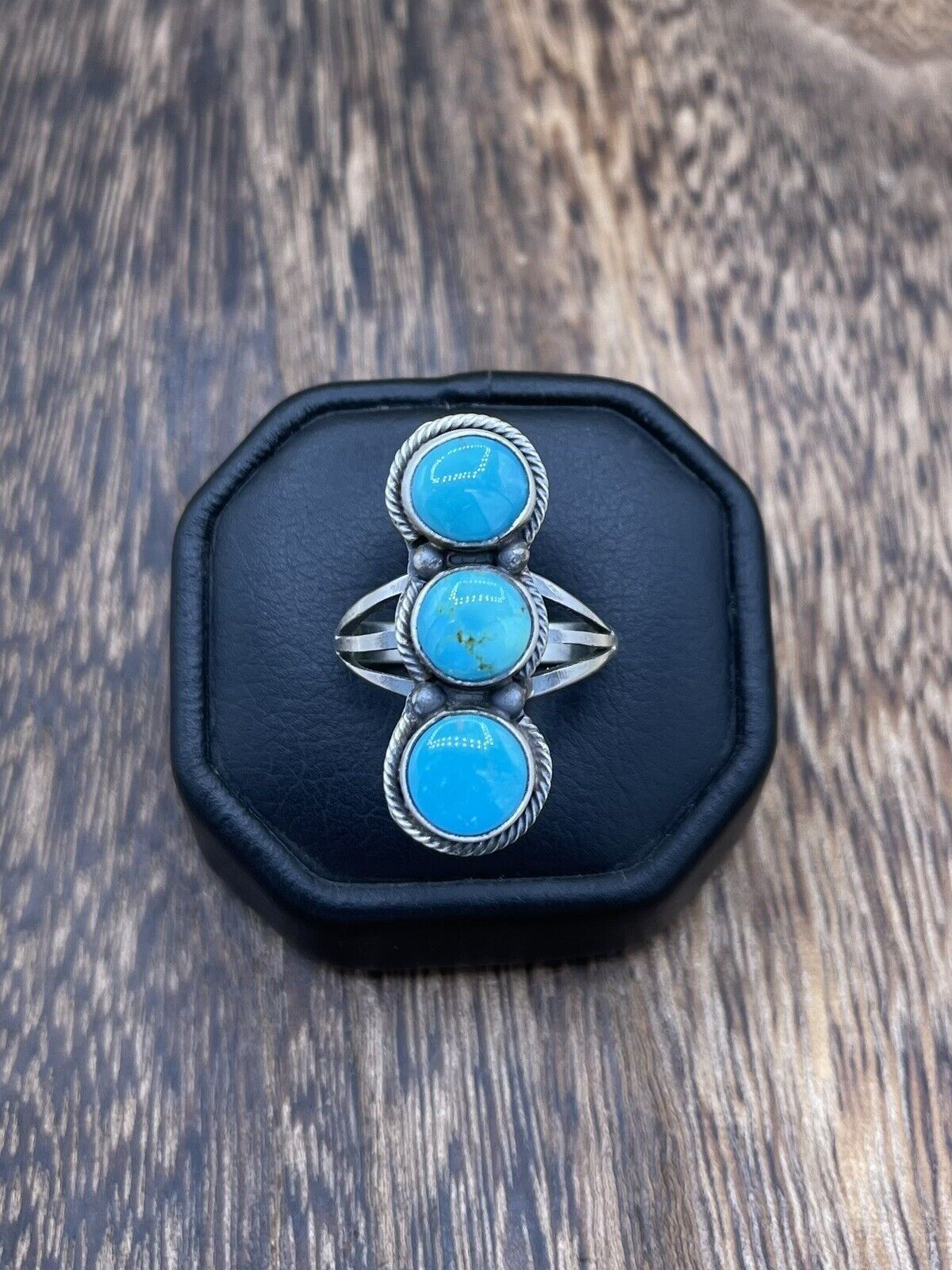 Native American Navajo Handmade Sterling Silver Sonoran Turquoise Ring Size 9.5