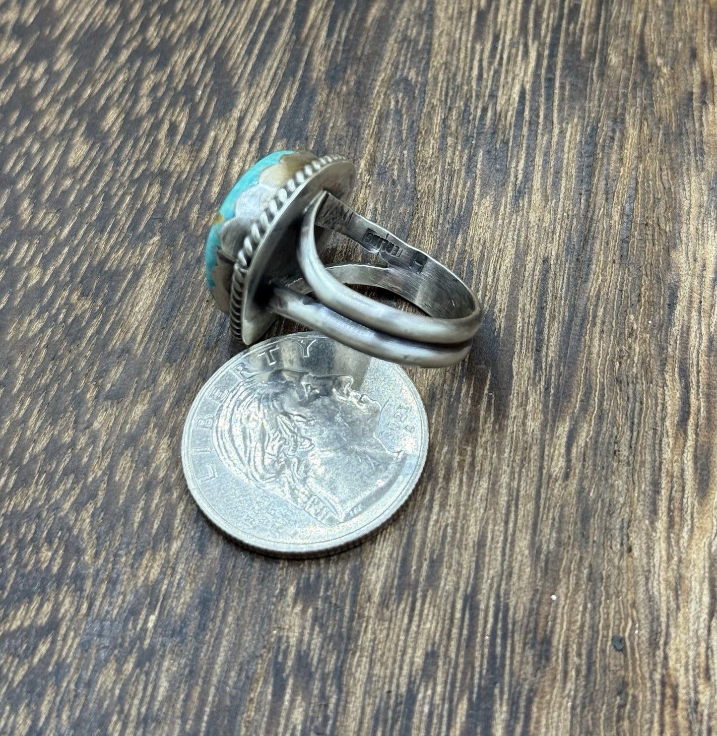 Native American Navajo Handmade Sterling Silver Royston Turquoise Ring Size 8