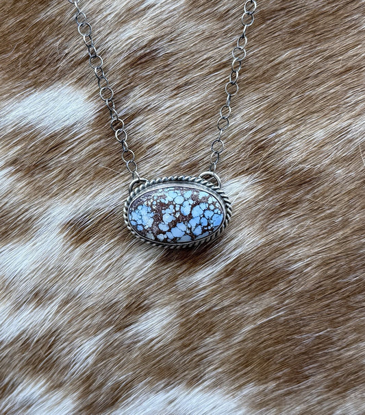 Native Navajo Handmade Sterling Silver Golden Hills Turquoise Bar Necklace 18”