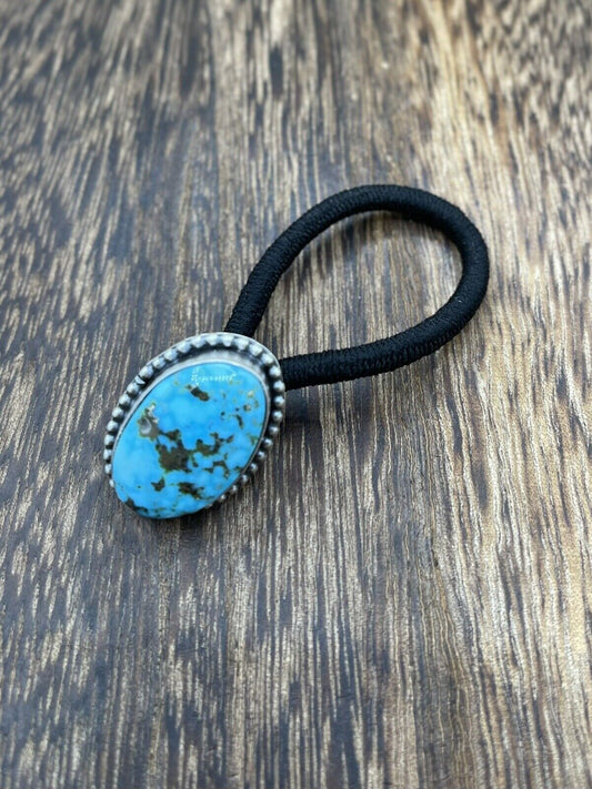 Native American Navajo Handmade Sterling Silver Turquoise Hair Tie Scott Skeets