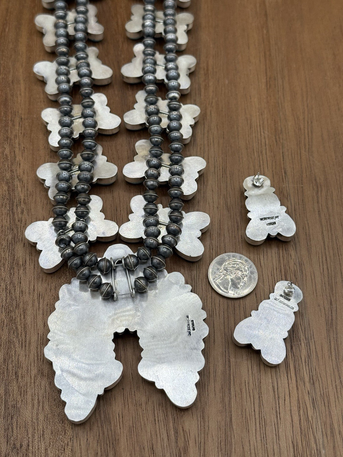 Navajo Handmade Sterling Silver Blue Ridge Turquoise Squash Blossom Necklace