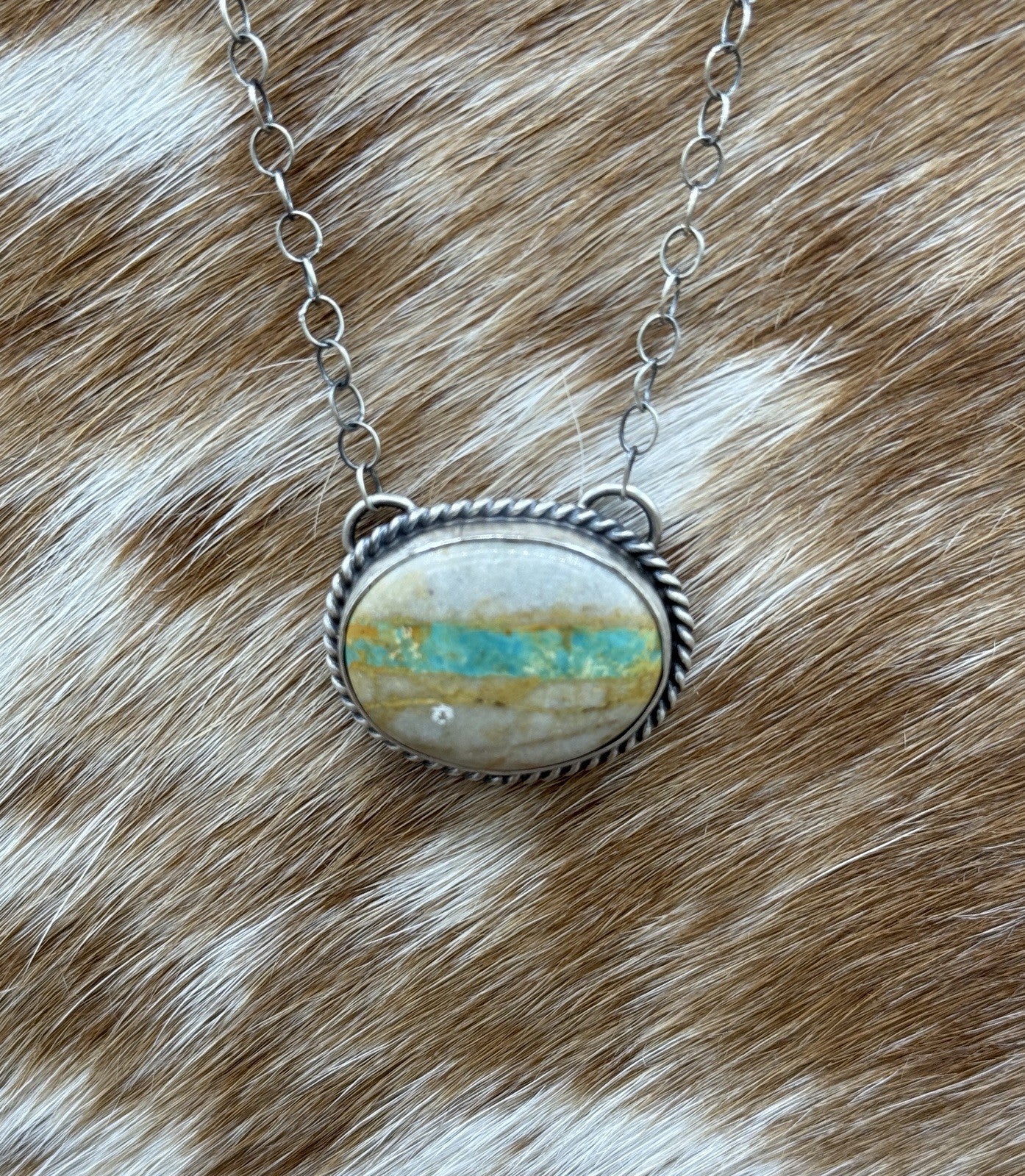 Native Navajo Handmade Sterling Silver Boulder Turquoise Bar Necklace 18”