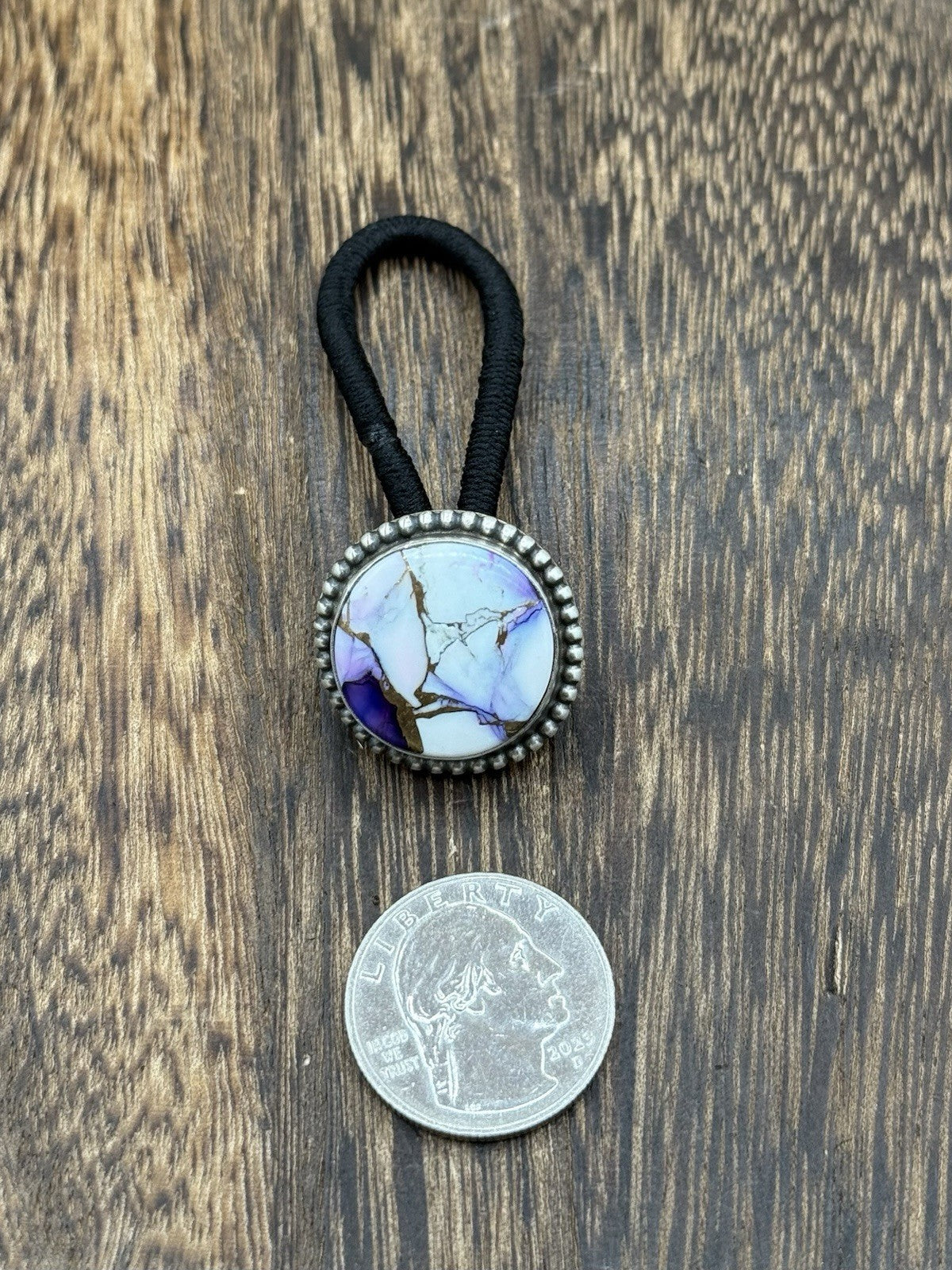Native American Navajo Handmade Sterling Silver Violet Rose Dahlia Hair Tie