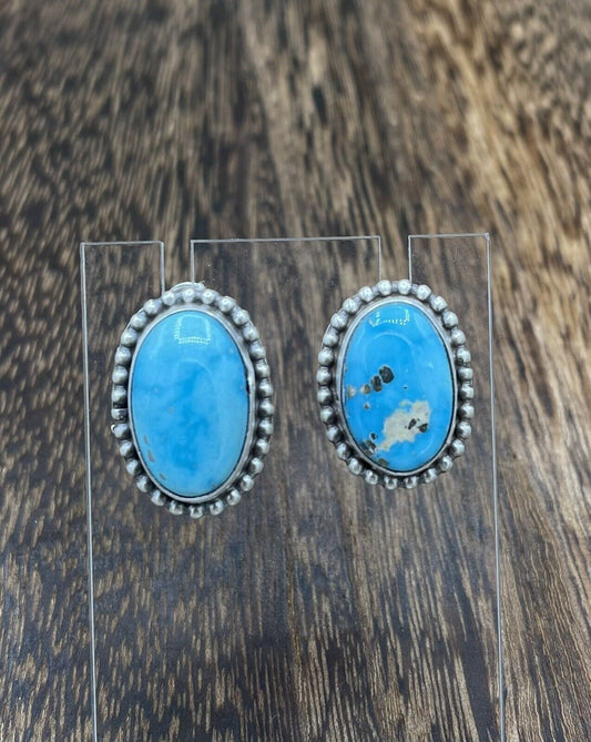 Native American Navajo Handmade Silver Kingman Turquoise Post Stud Earrings