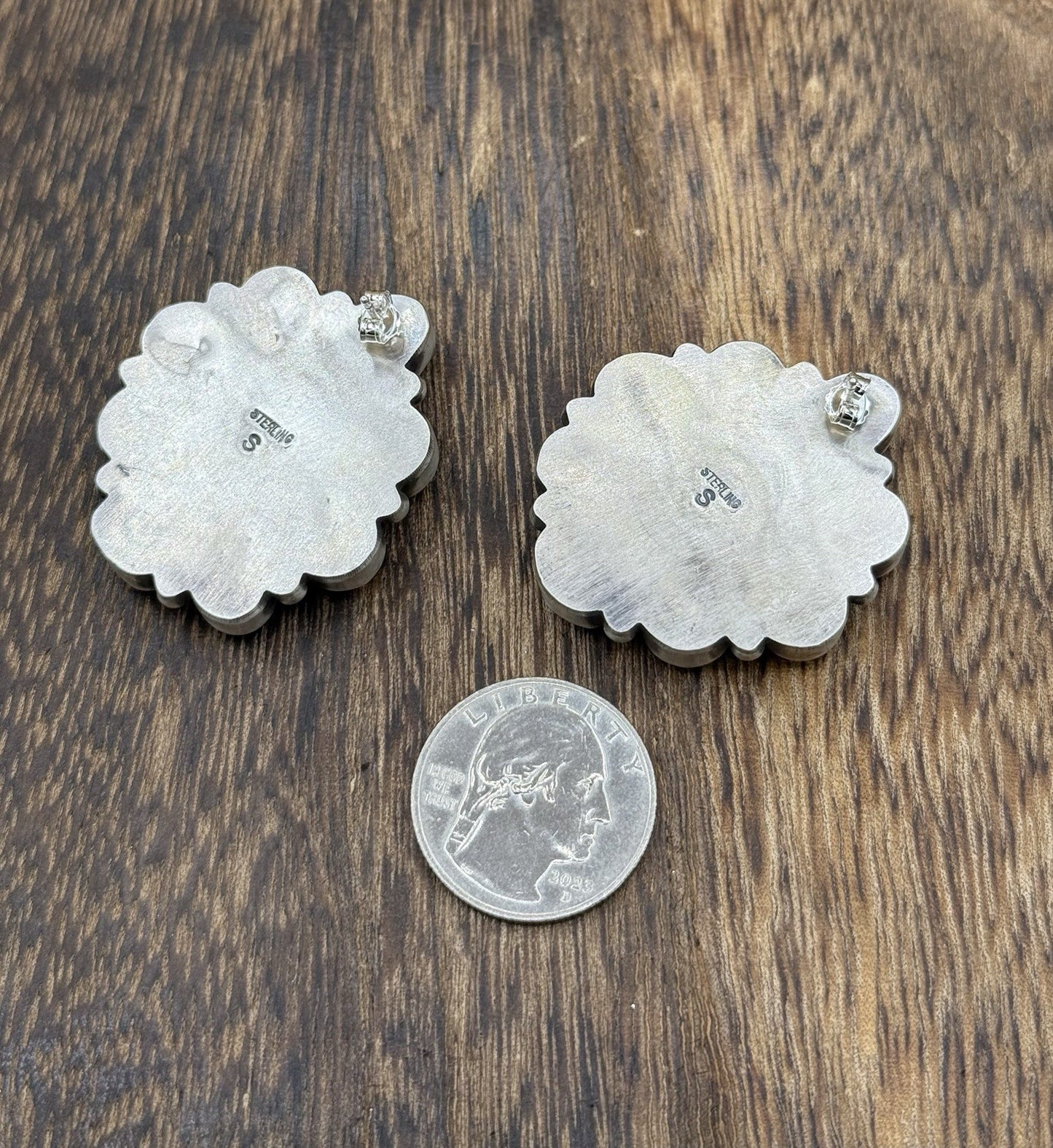 Navajo Handmade Sterling Silver Blue Ridge Turquoise Cluster Post Large Earrings