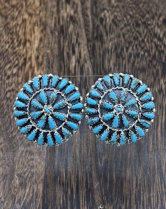 Native American Navajo Handmade Sterling Silver Turquoise Cluster Post earrings