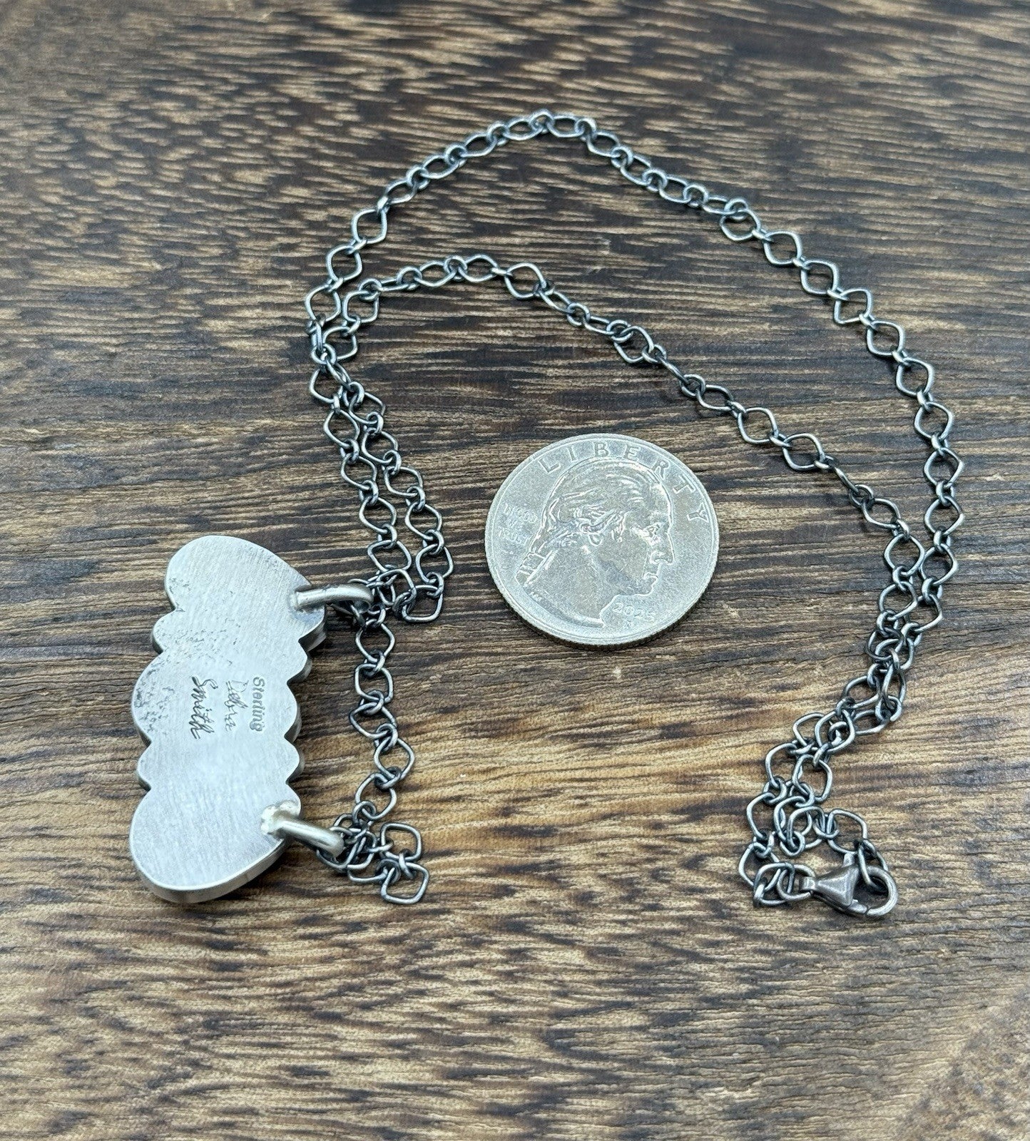 Navajo Handmade Sterling Silver Kingman Turquoise Cluster Bar Necklace 18”