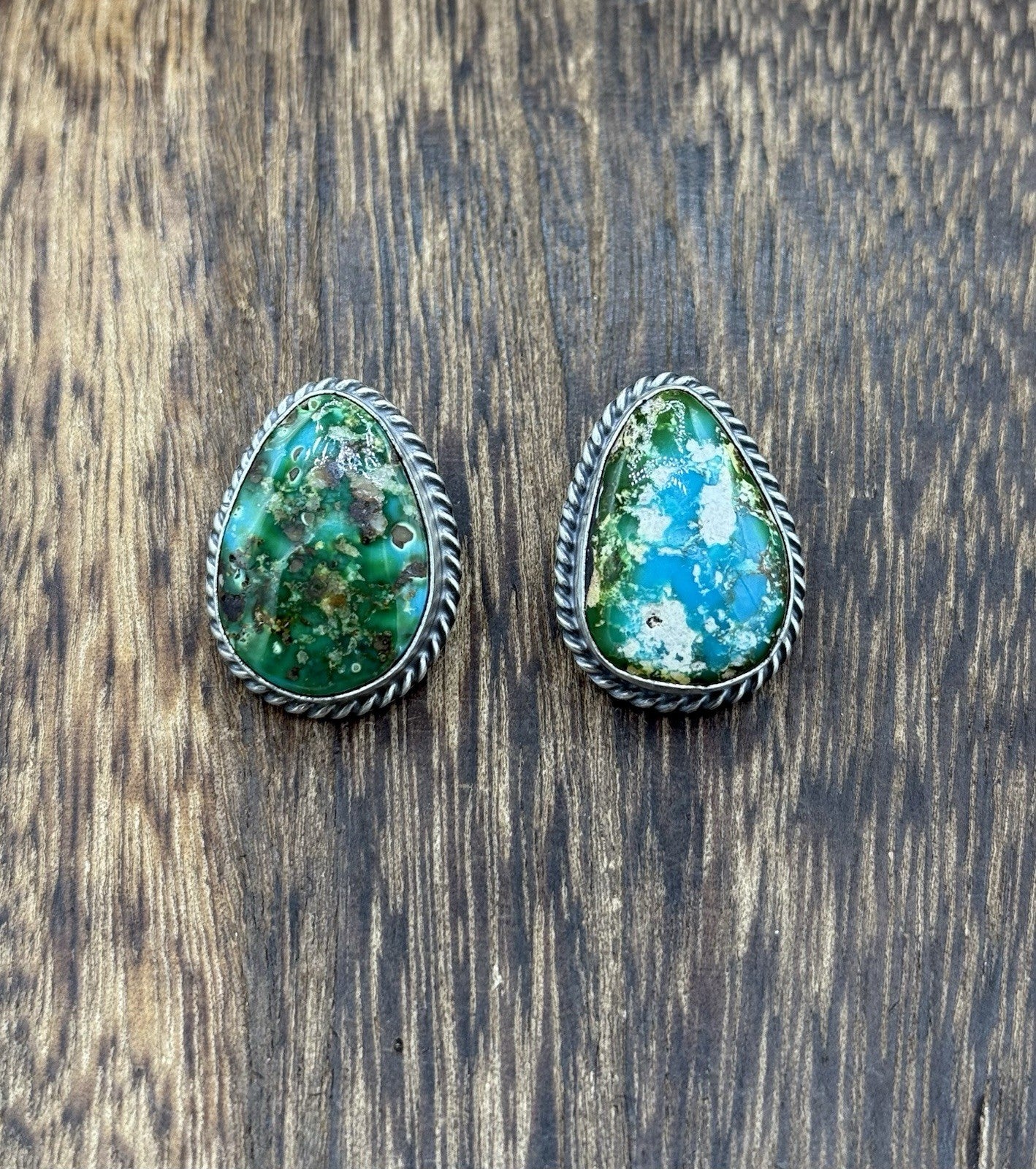 Navajo Handmade Sterling Silver Sonoran Gold Turquoise Post Stud Earrings