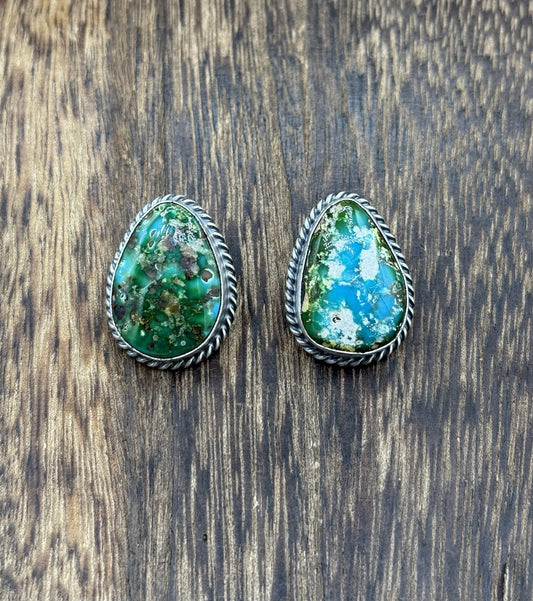 Navajo Handmade Sterling Silver Sonoran Gold Turquoise Post Stud Earrings
