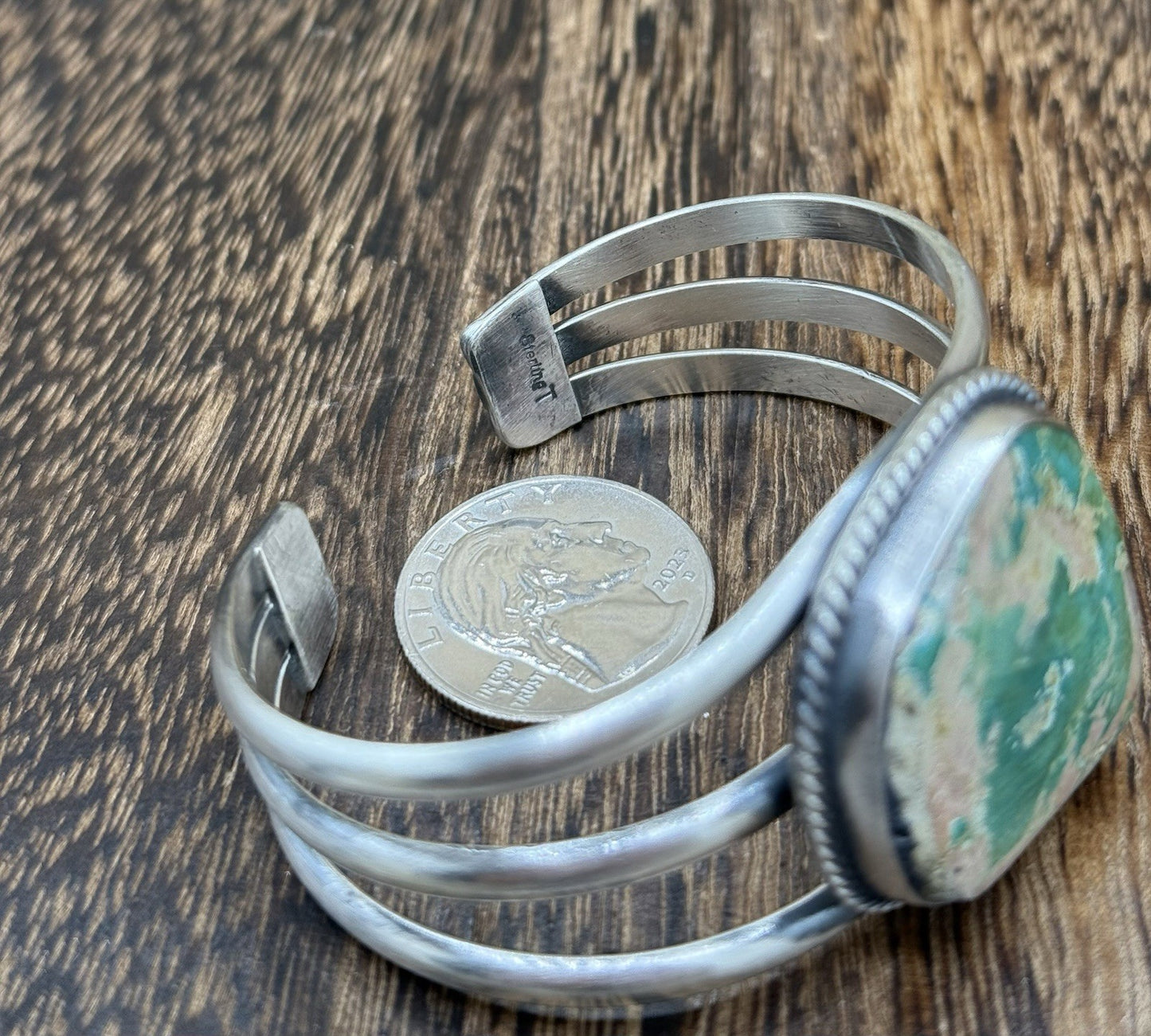 Native American Navajo Handmade Sterling Silver Royston Turquoise Cuff Bracelet