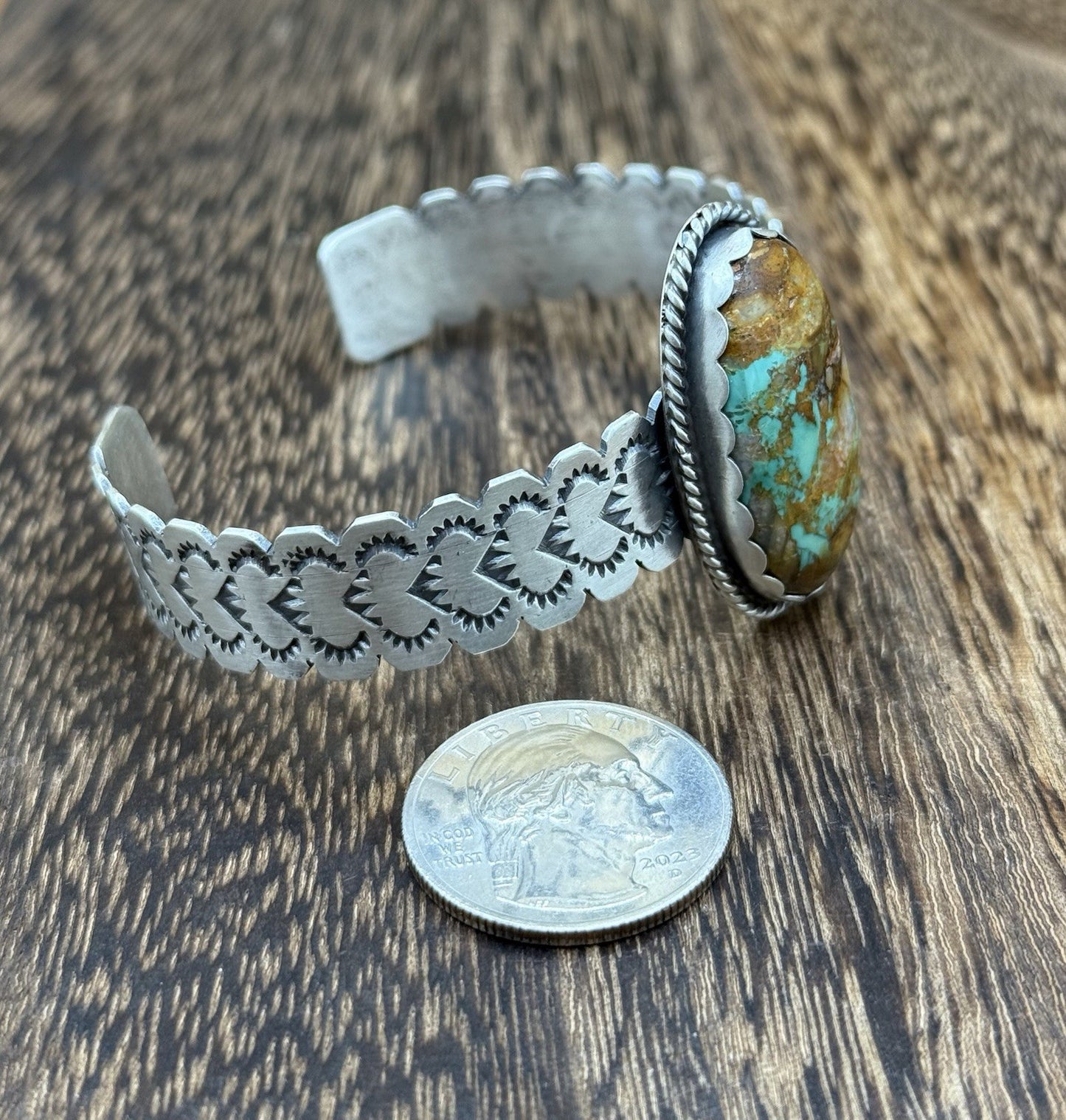 Navajo Handmade Sterling Silver Royston Turquoise Stacker Cuff Bracelet
