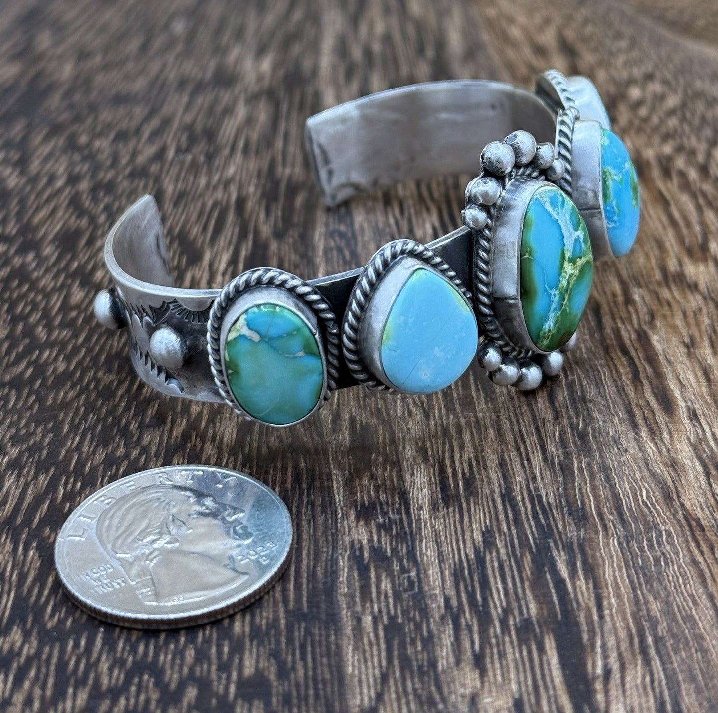 Native Navajo Handmade Sterling Silver Sonoran Gold Turquoise Cuff Bracelet