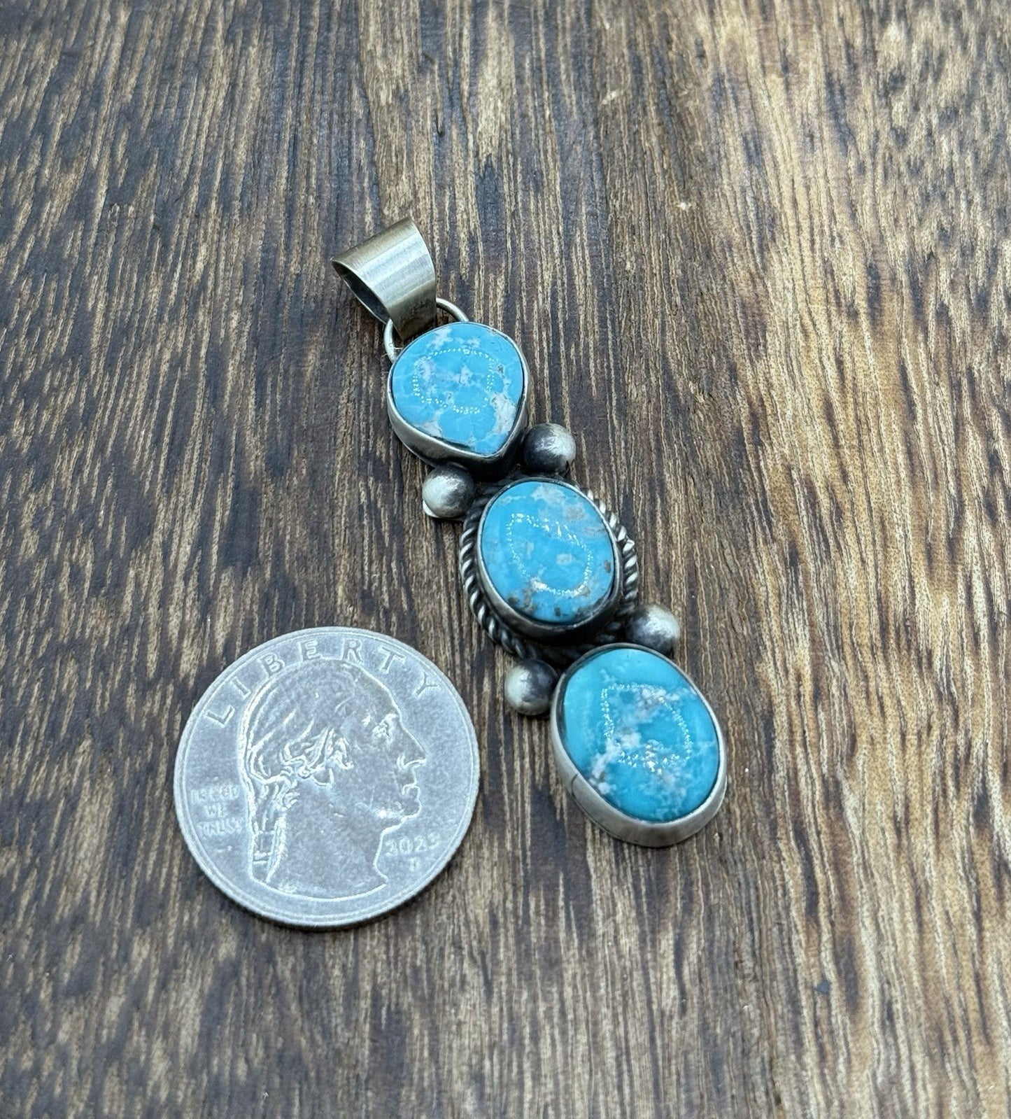 Navajo Handmade Sterling Silver White Water Turquoise Cluster Drop Pendant