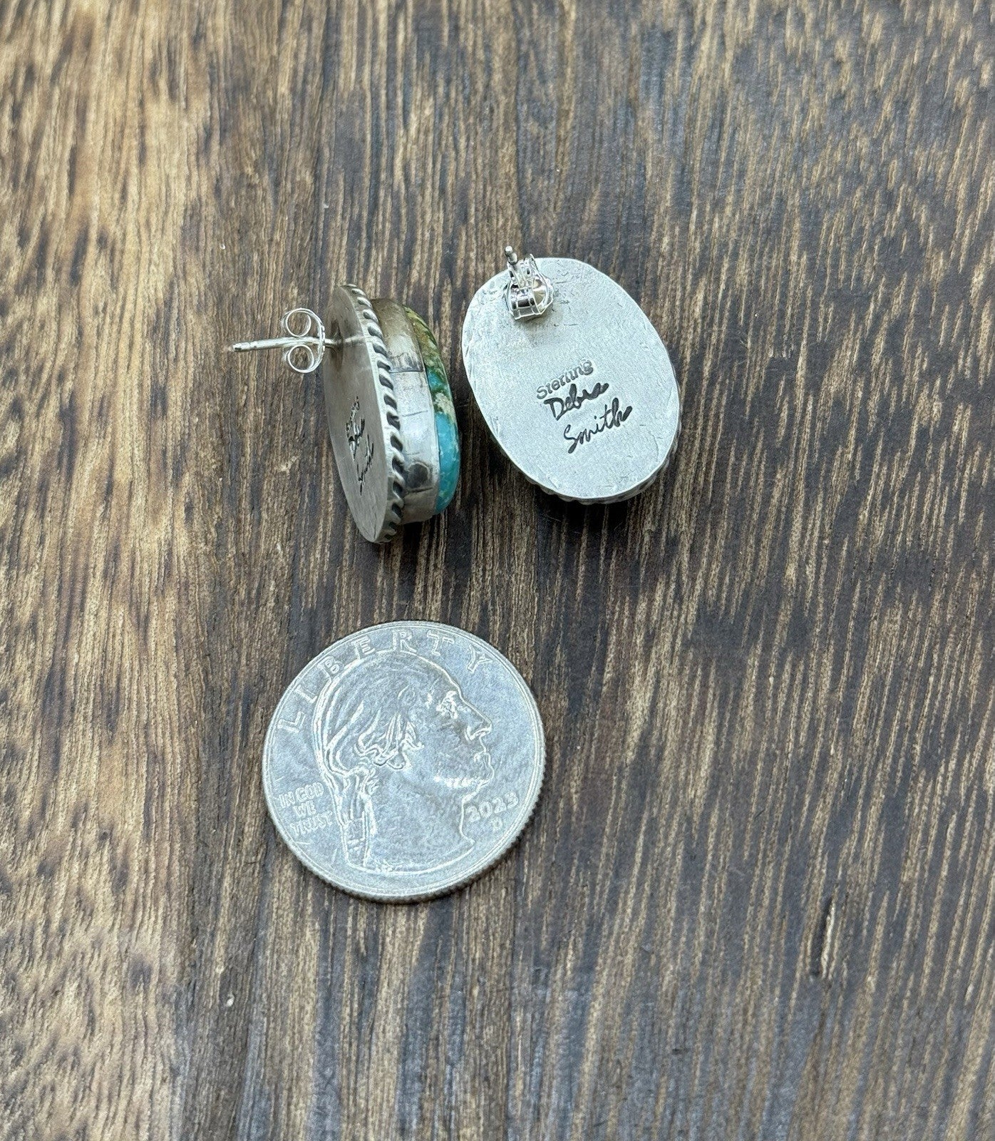 Navajo Handmade Sterling Silver Sonoran Gold Turquoise Post Stud Earrings