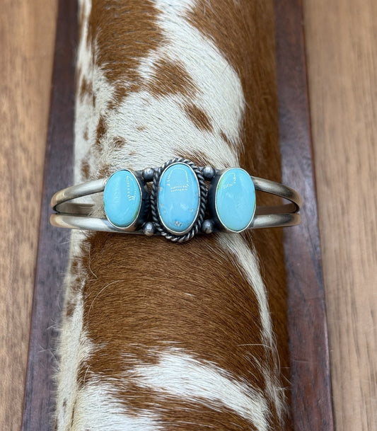 Navajo Handmade Sterling Silver Sonoran Gold Turquoise Cluster Cuff Bracelet