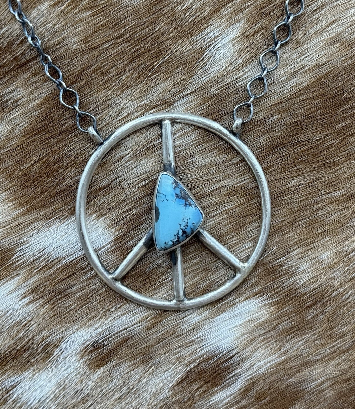 Native American Navajo handmade Sterling Silver Turquoise Peace Hippie Necklace