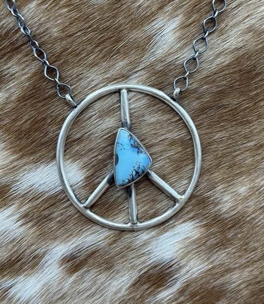 Native American Navajo handmade Sterling Silver Turquoise Peace Hippie Necklace