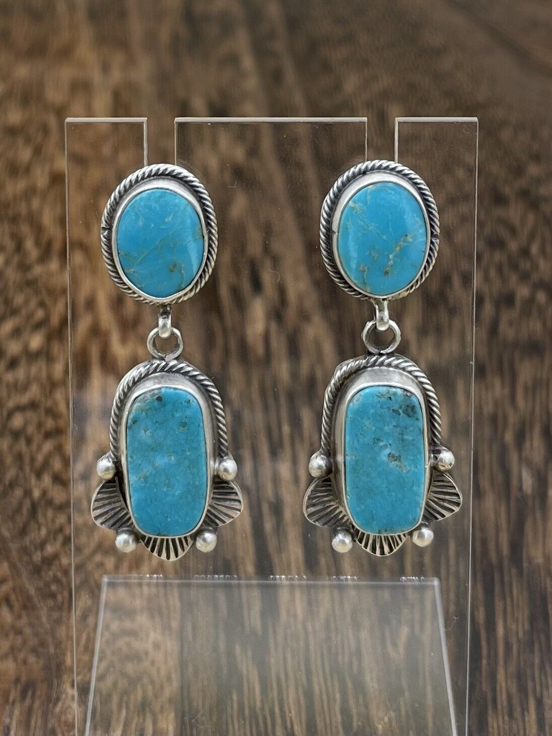 Native American Sterling Silver Navajo Handmade Turquoise Post Dangle Earrings