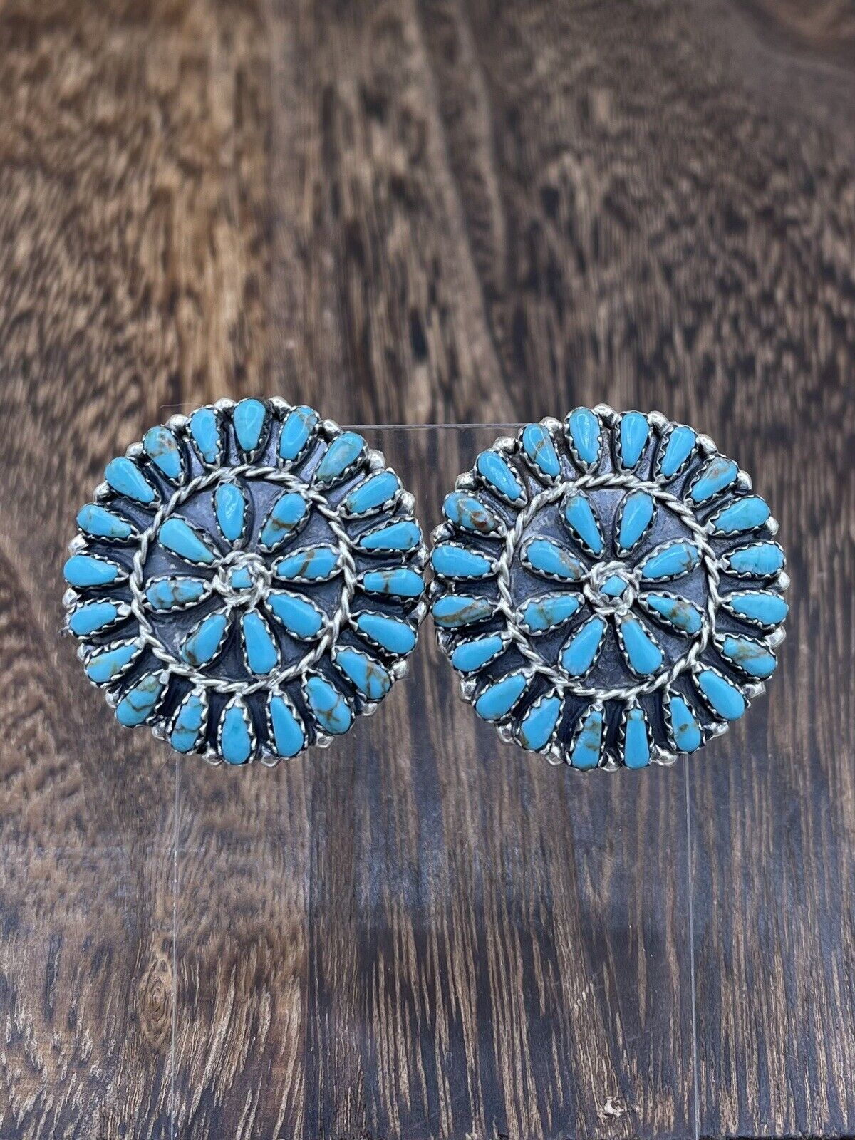 Native American Navajo Handmade Sterling Silver Turquoise Cluster Post earrings