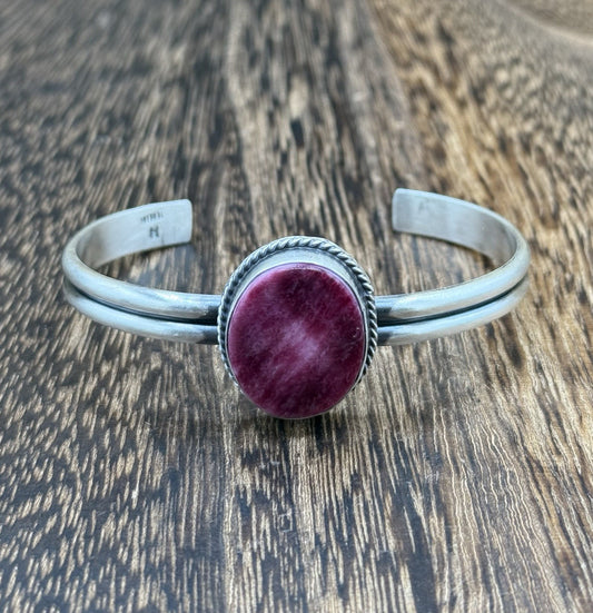 Navajo Handmade Sterling Silver Purple Spiny Oyster Stacker Cuff Bracelet
