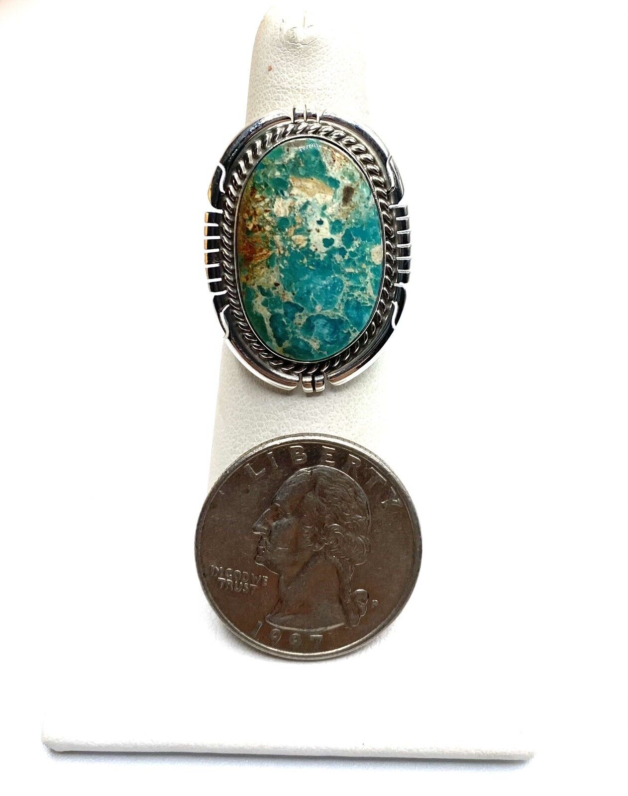 Native American Sterling Navajo Handmade Sonoran Rose Turquoise Ring Size 7