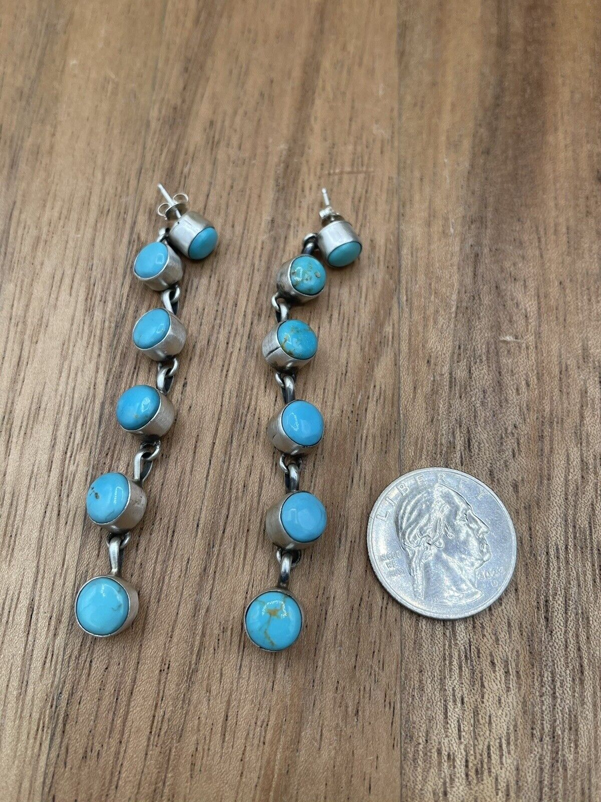 Native American Sterling Silver Navajo Handmade Turquoise Post Dangle Earrings