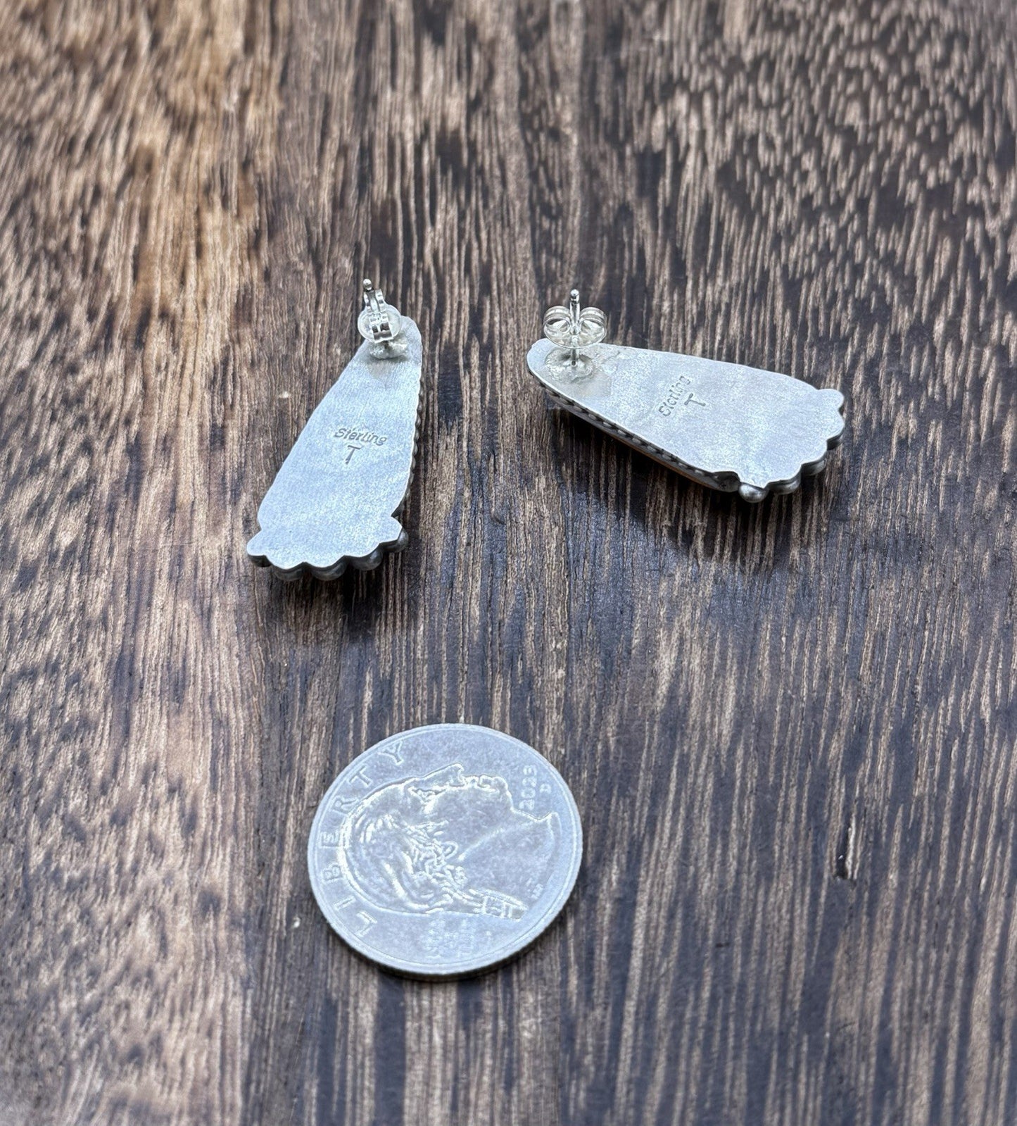 Native Navajo Handmade Sterling Silver Orange Spiny Oyster Post Stud Earrings