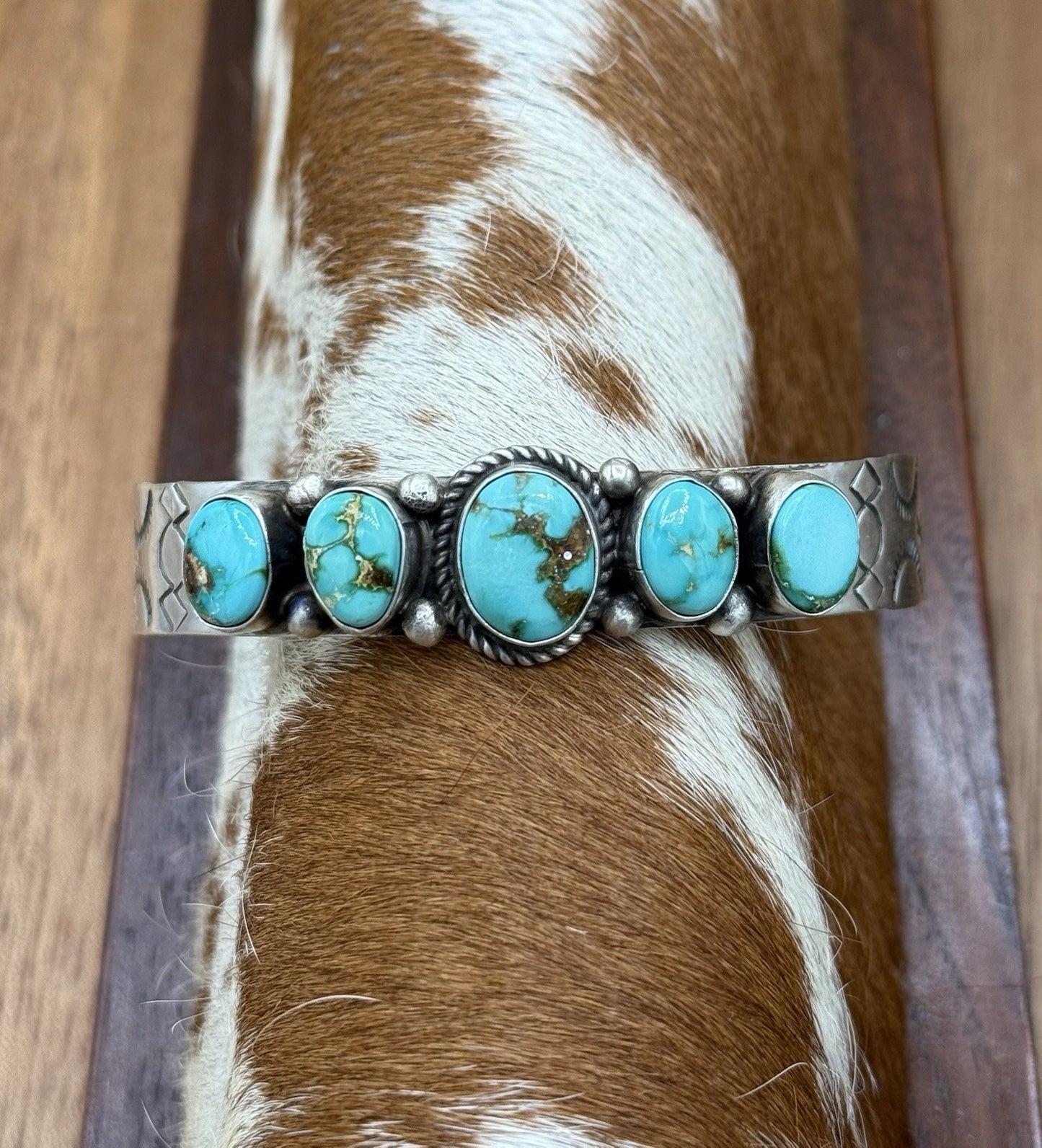 Native Navajo Handmade Sterling Silver Sonoran Gold Turquoise Cuff Bracelet