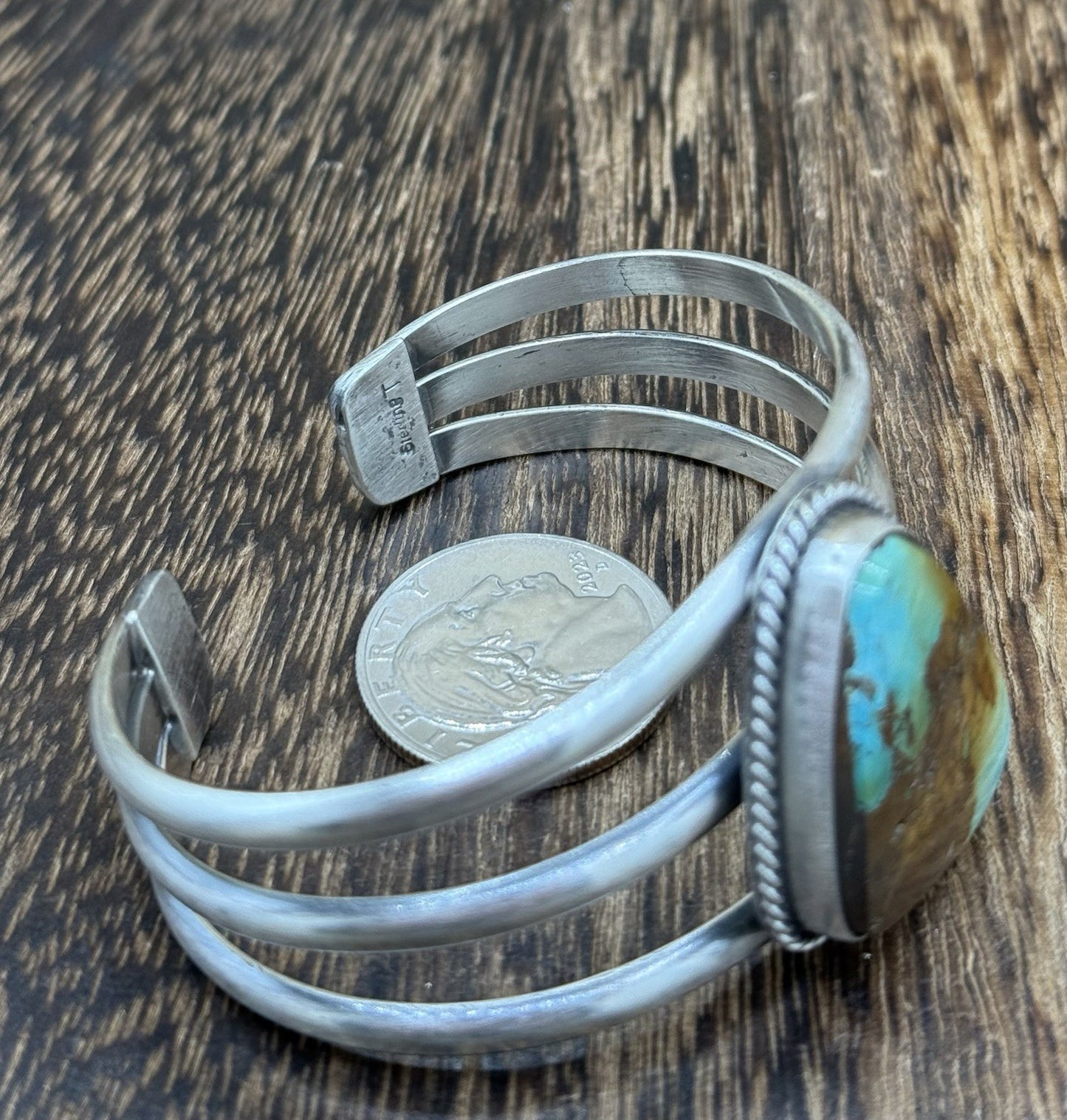 Native American Navajo Handmade Sterling Silver Royston Turquoise Cuff Bracelet