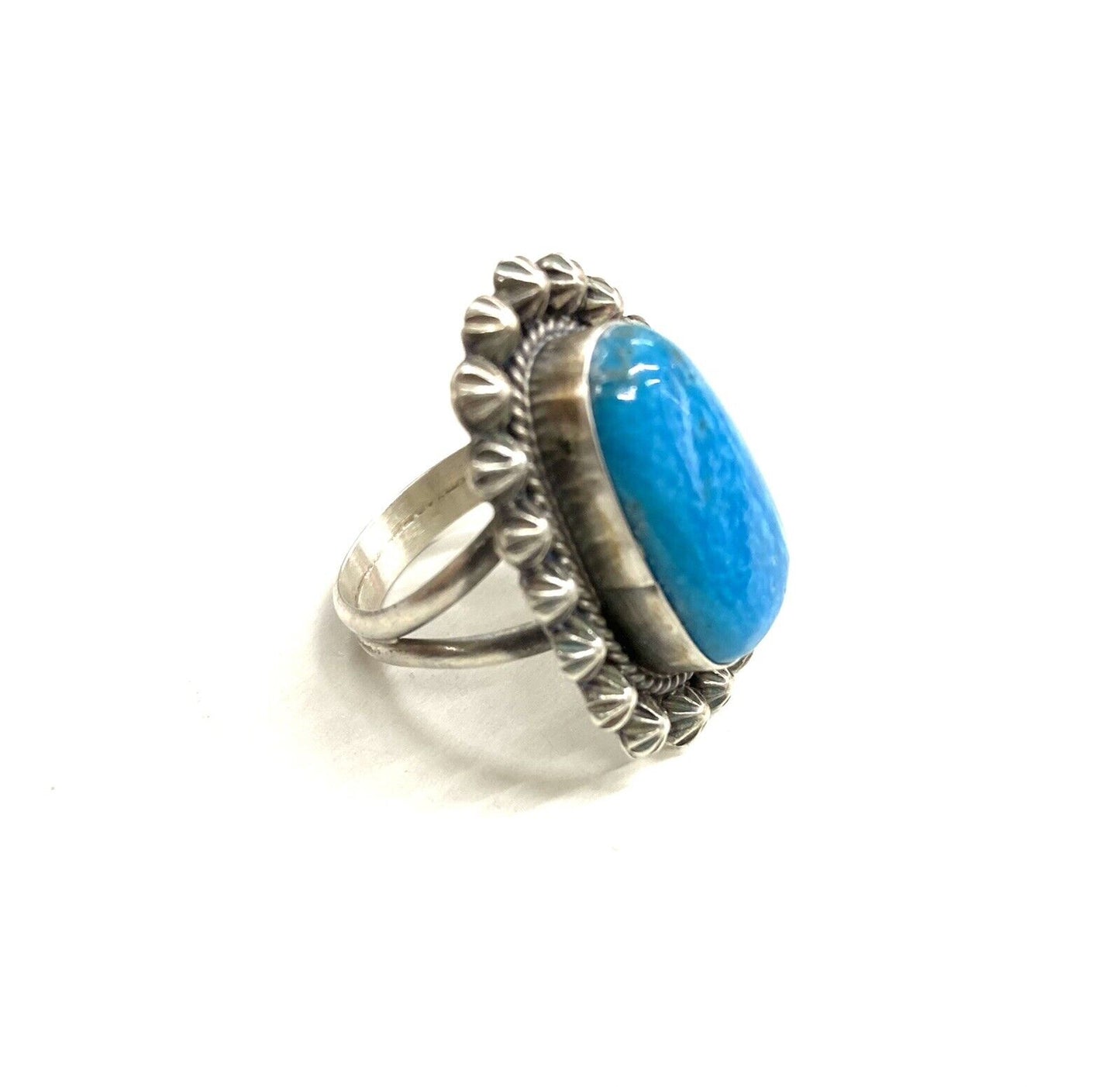 navajo handmade sterling silver natural kingman turquoise stone ring size 9.5