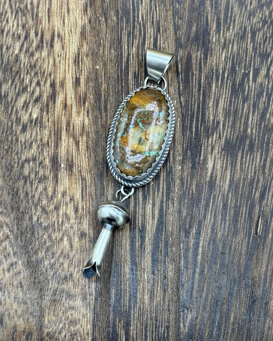 Native Navajo Handmade Sterling Silver Kingman Turquoise Dangle Blossom Pendant