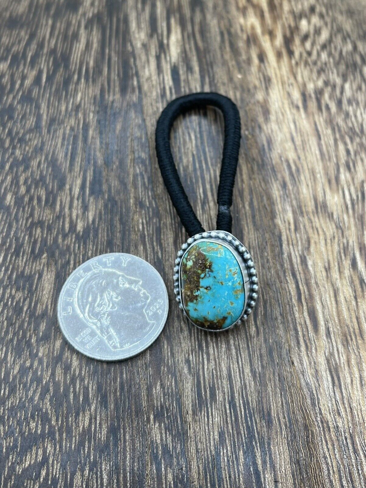 Native American Navajo Handmade Sterling Silver Turquoise Hair Tie Scott Skeets