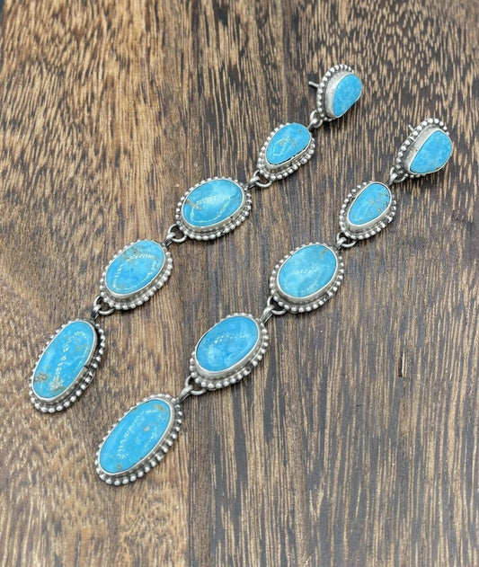 Native American Sterling Silver Navajo Handmade Natural Turquoise Dangle Earring