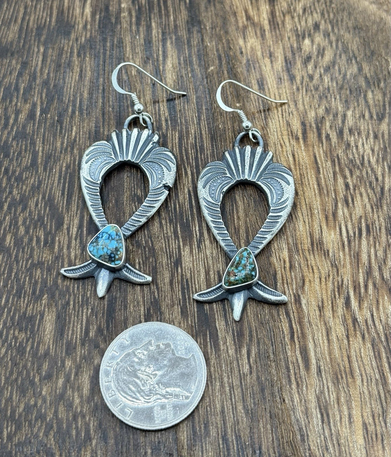 Navajo Handmade Sterling Silver Old Look Kingman Turquoise Earrings Kevin Billah