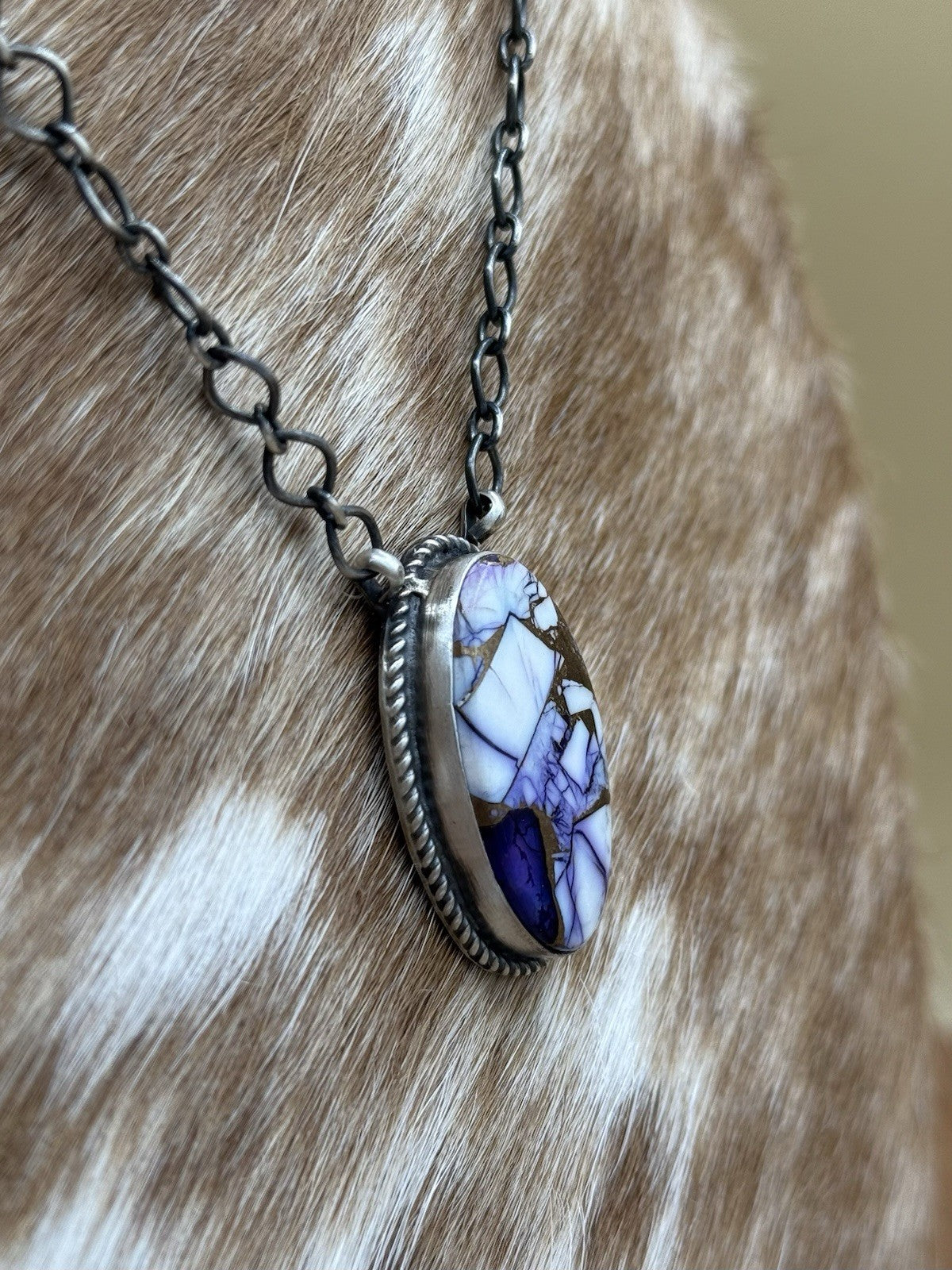 Navajo Handmade Sterling Silver Violet Rose Bar Necklace 18” By Tricia Smith