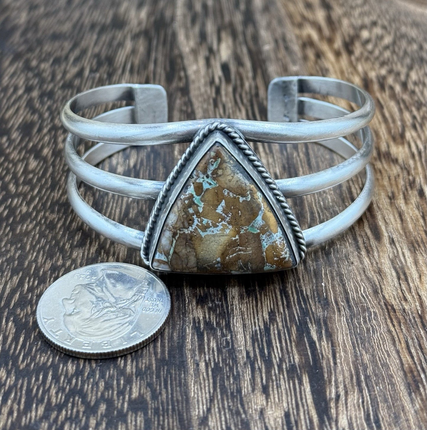 Native American Navajo Handmade Sterling Silver Royston Turquoise Cuff Bracelet