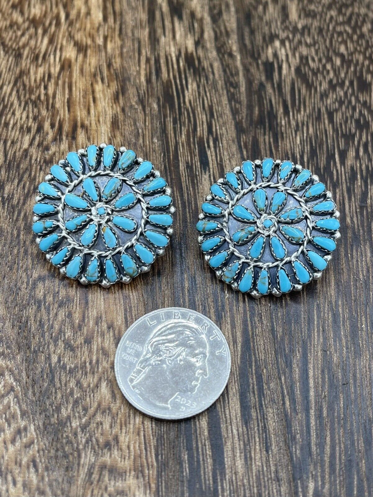 Native American Navajo Handmade Sterling Silver Turquoise Cluster Post earrings