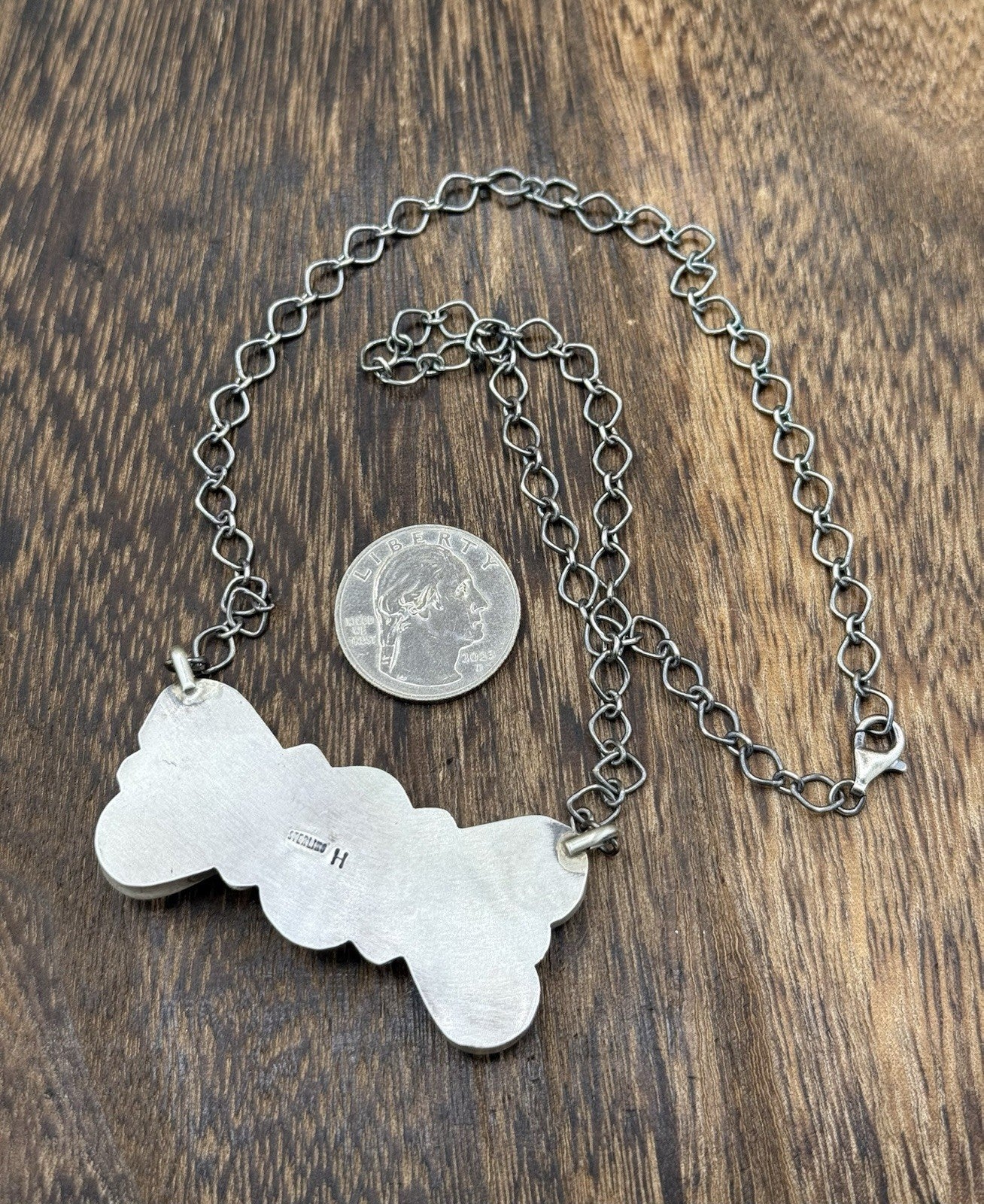 Navajo Handmade Sterling Silver Multi Stone Color Cluster Bar Necklace 18”