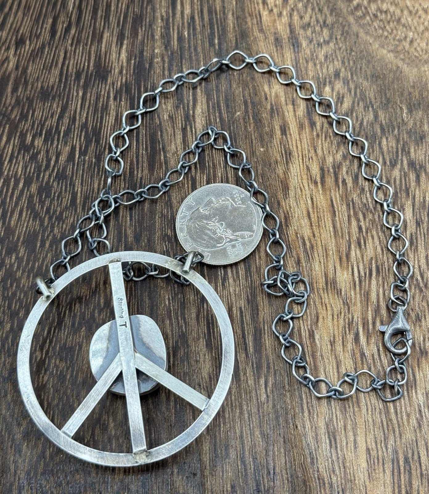 Native American Navajo handmade Sterling Silver Turquoise Peace Hippie Necklace