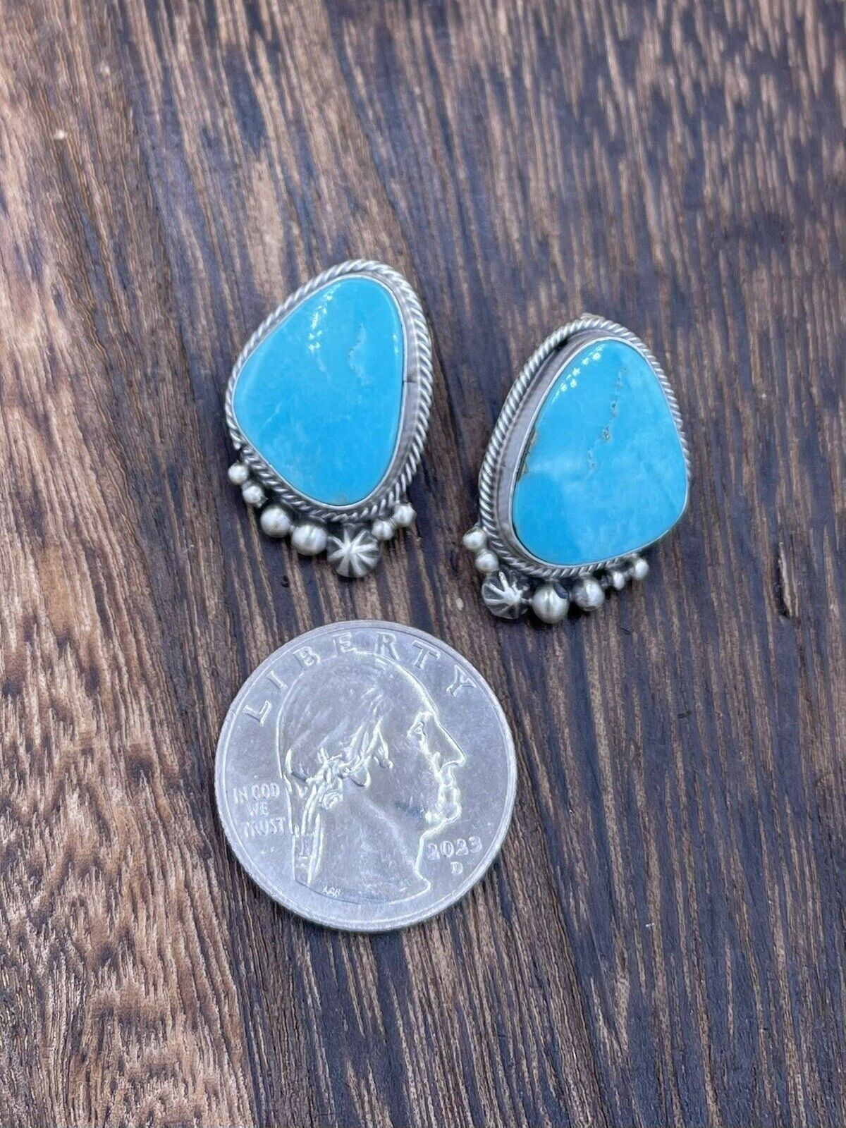 Native American Sterling Silver Navajo Handmade Turquoise Post Stud Earrings