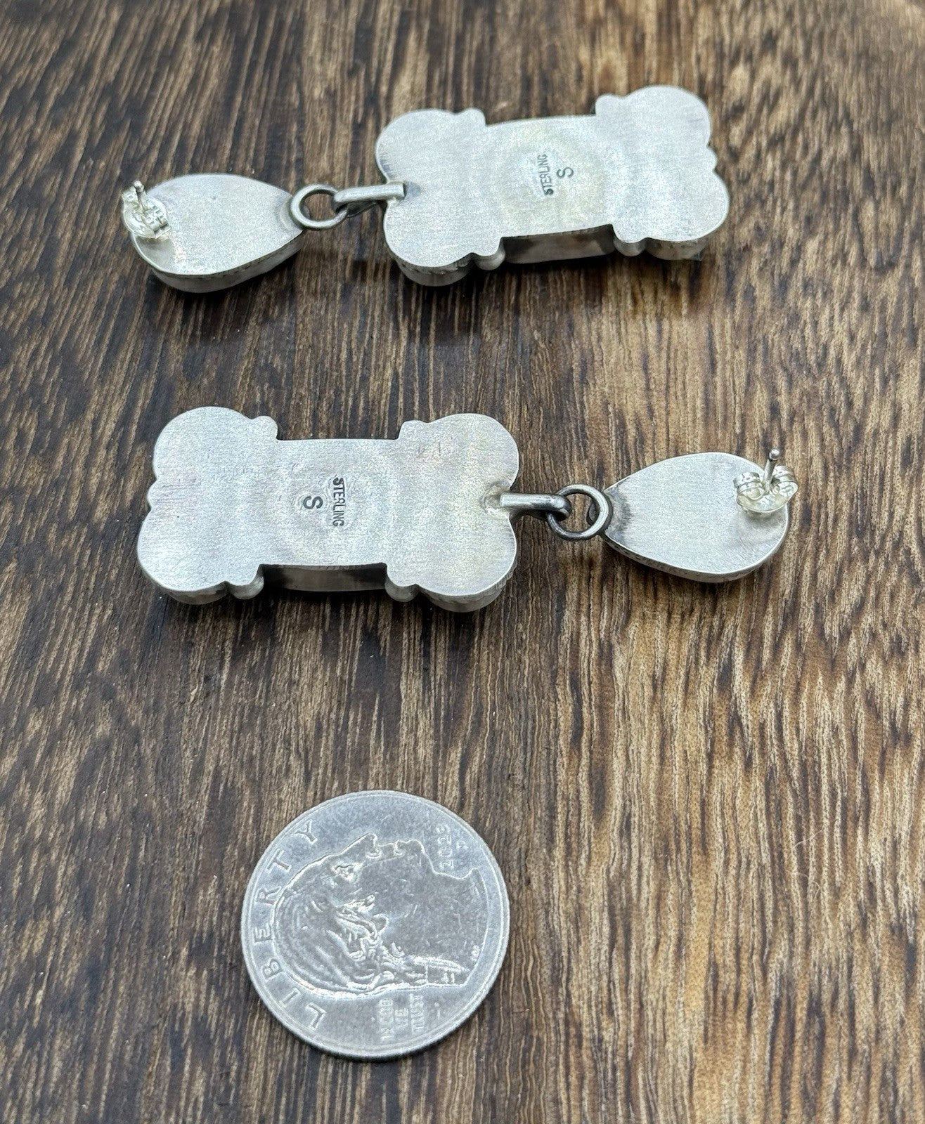 Navajo Handmade Sterling Silver Turquoise & Spiny Oyster Post Dangle Earrings