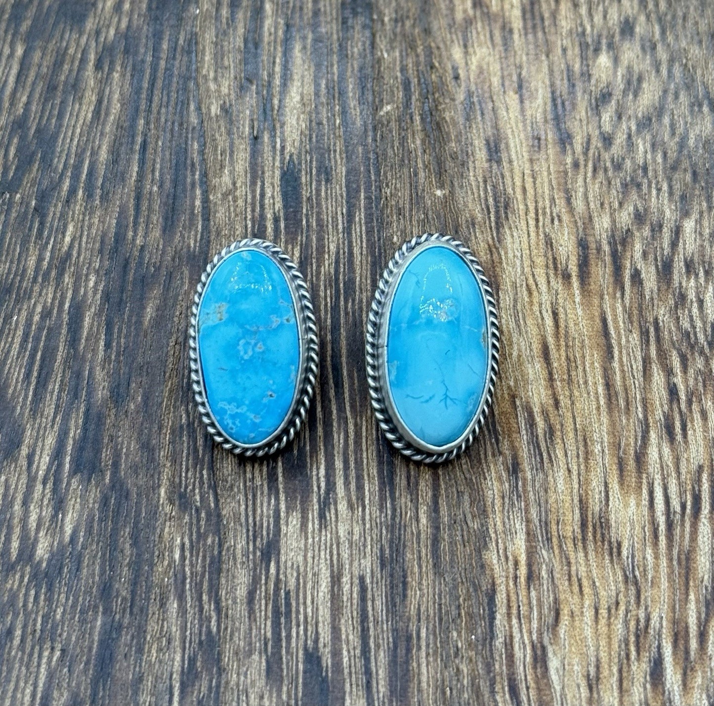 Native Navajo Handmade Sterling Silver Blue Bird Turquoise Post Stud Earrings