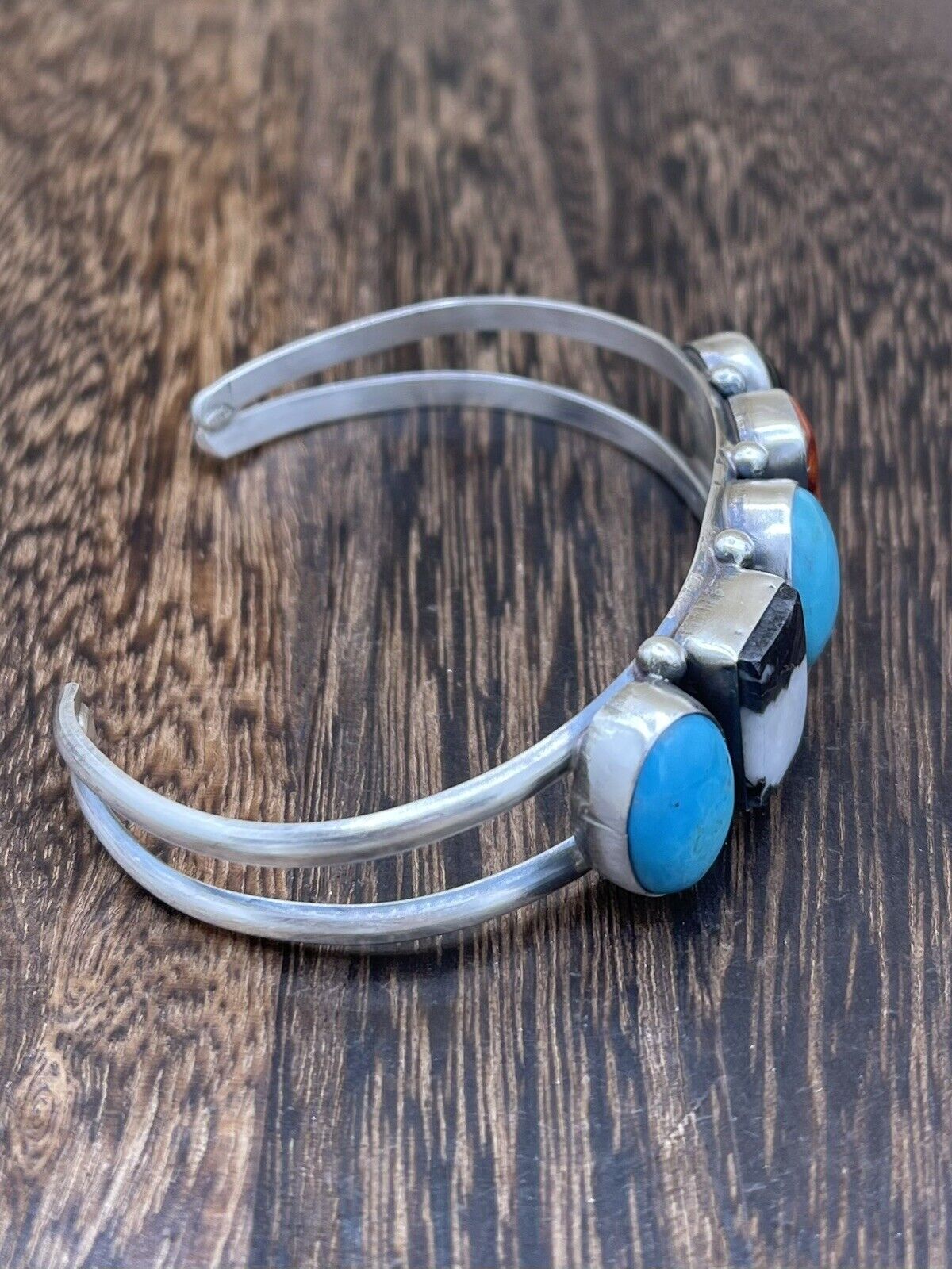 Native American Navajo Handmade Sterling Silver Multi Stone color Cuff Bracelet