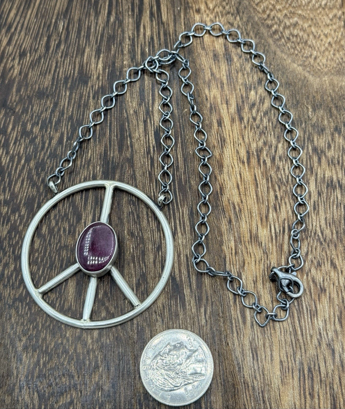 Navajo handmade Sterling Silver Spiny Oyster Shell Peace Hippie Necklace 18”