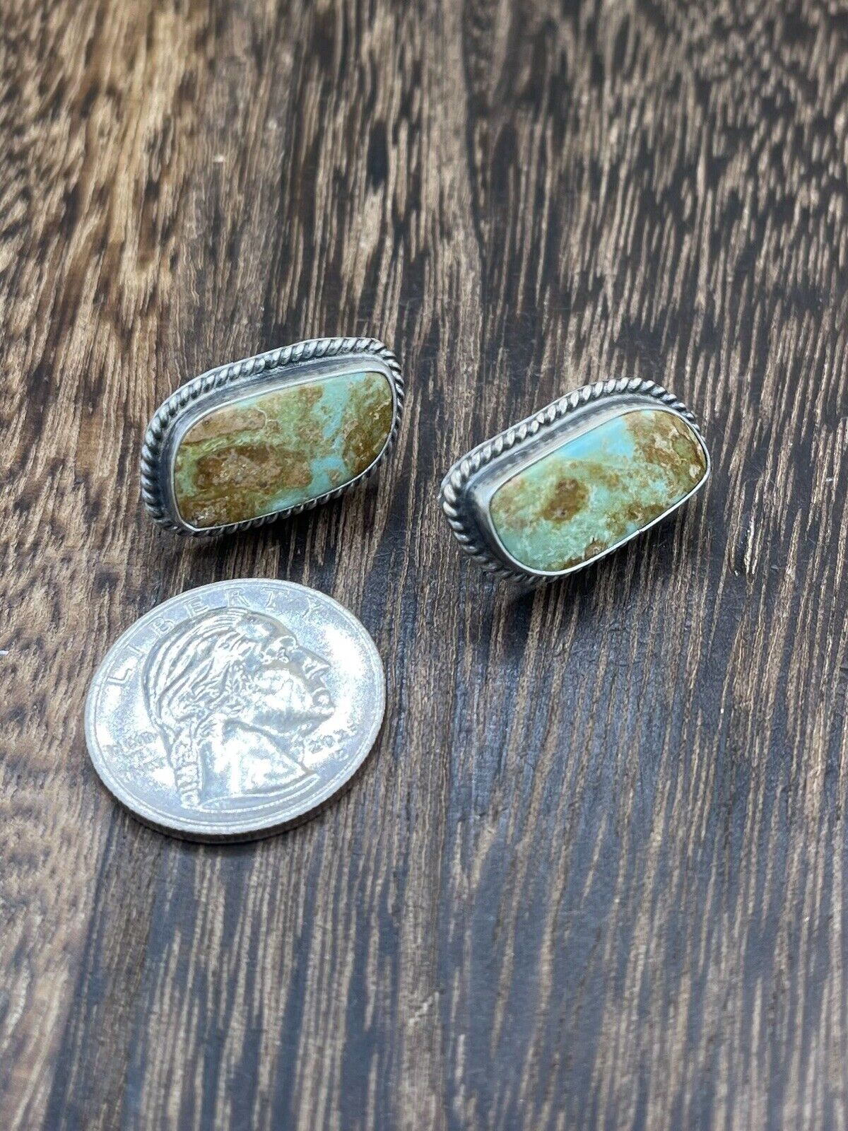 Navajo Handmade Sterling Silver Sonoran Turquoise Post Stud Earrings Byron Begay