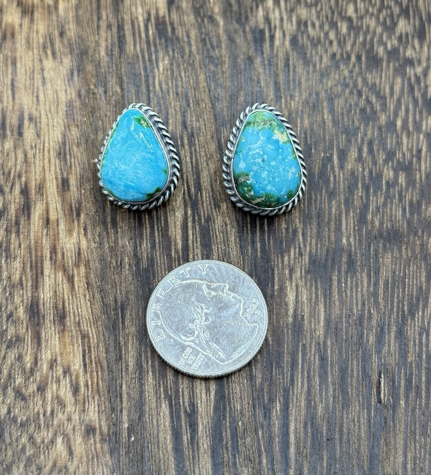 Navajo Handmade Sterling Silver Sonoran Gold Turquoise Post Stud Earrings
