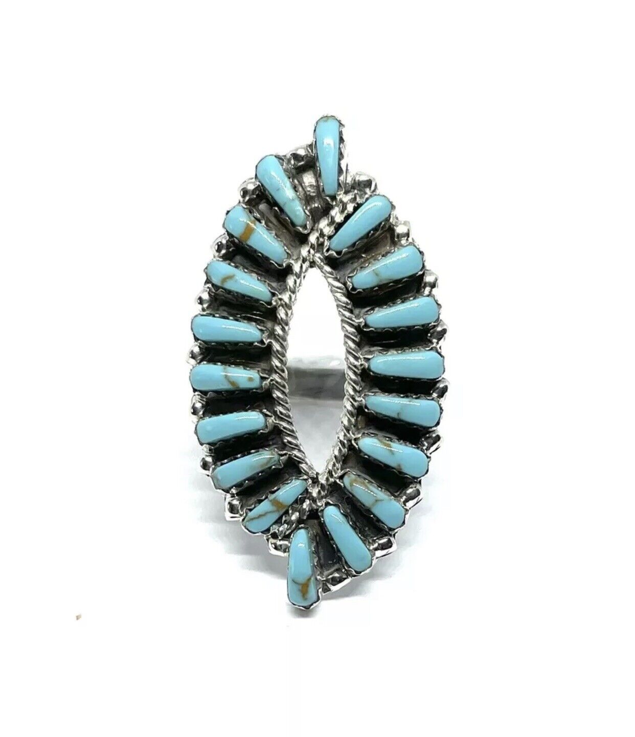 Native American Sterling Silver Navajo Handmade Turquoise Cluster Ring Size 7